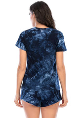 Tie-Dye Round Neck Short Sleeve Top and Shorts Lounge Set Loungewear Sets - Tophatter Daily Deals