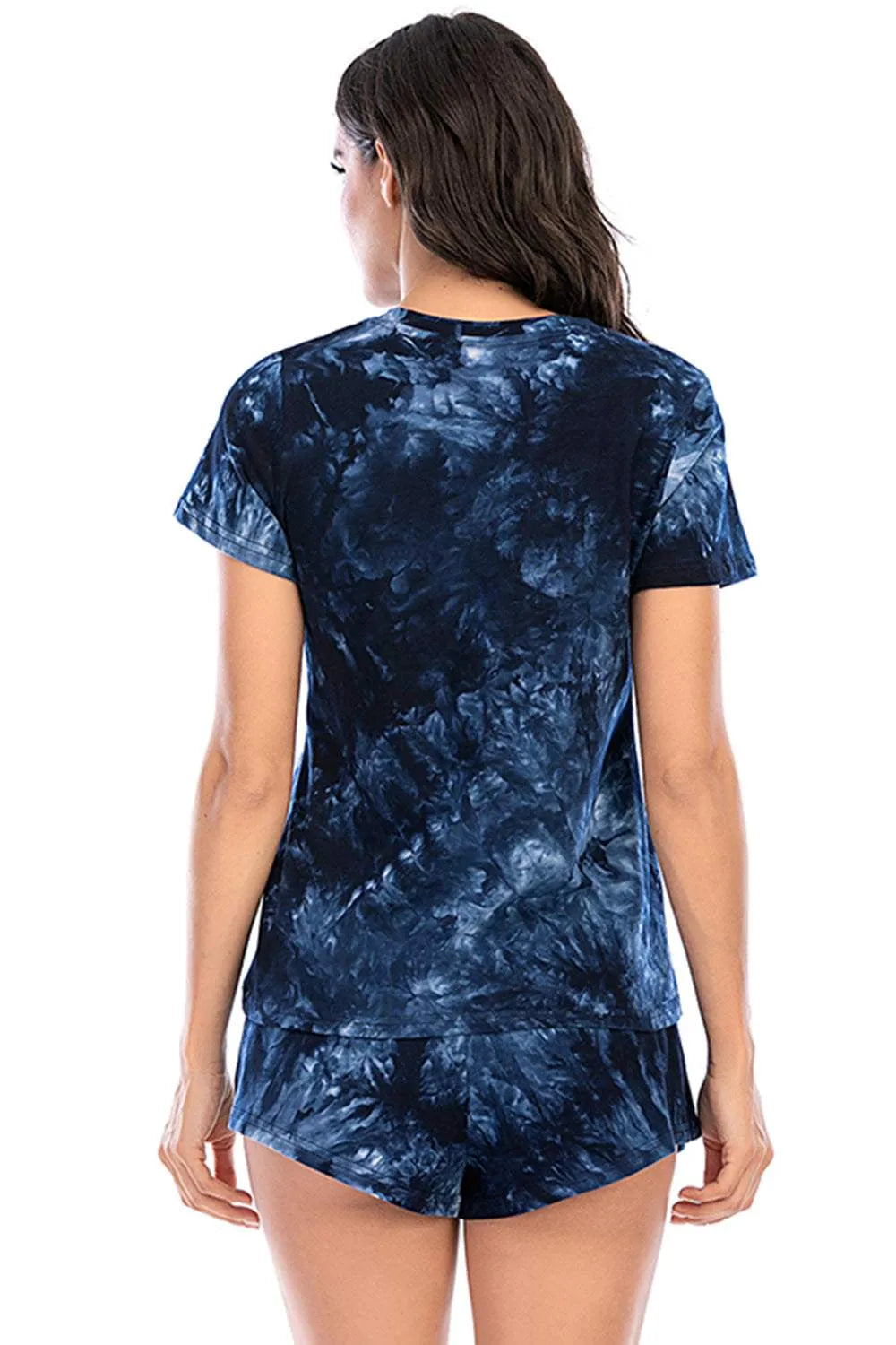 Tie-Dye Round Neck Short Sleeve Top and Shorts Lounge Set Loungewear Sets - Tophatter Daily Deals