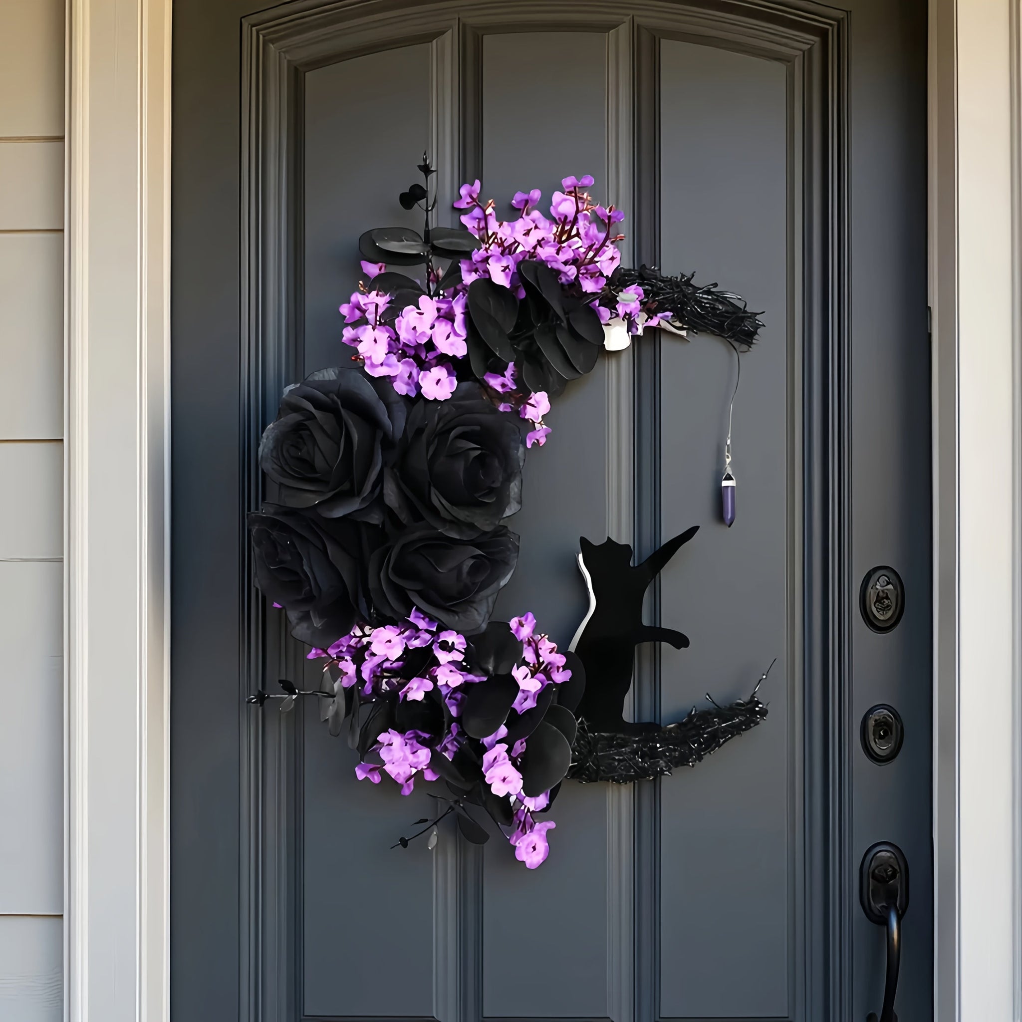 Halloween Black Cat Crescent Moon Wreath Occasions > Christmas > Christmas Wreaths & Garlands - Tophatter Daily Deals