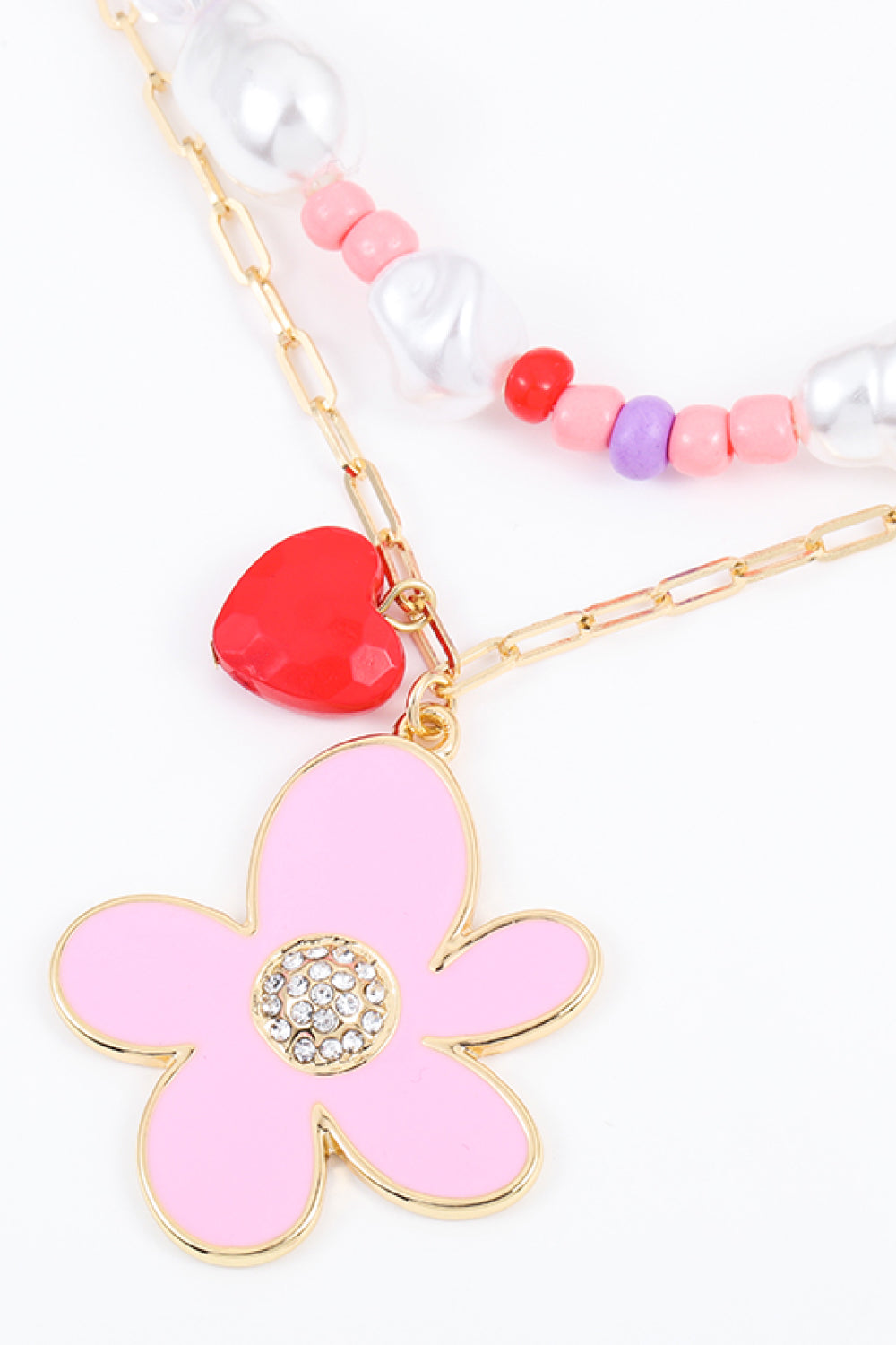 Flower and Heart Pendant Layered Necklace Necklaces - Tophatter Daily Deals