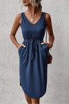 V-Neck Curved Hem Sleeveless Dress Dark Navy Casual Dresses - Tophatter Daily Deals