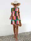 Geometric Frill Round Neck Short Sleeve Dress Casual Dresses - Tophatter Daily Deals