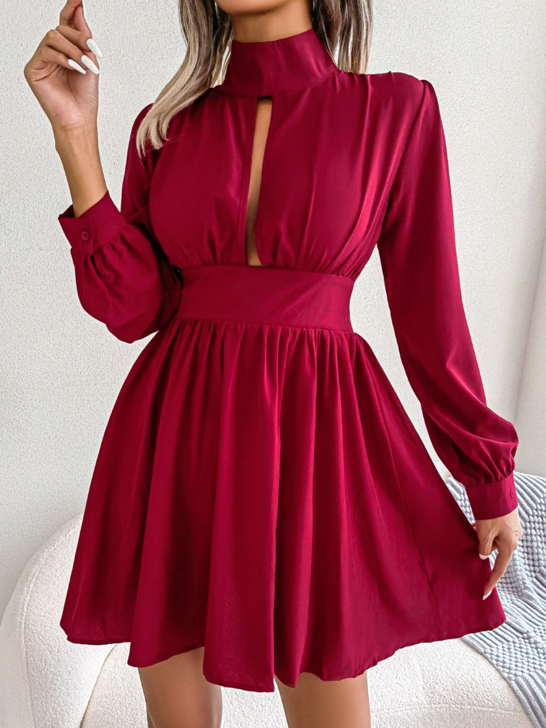 Cutout Turtleneck A-Line Mini Dress - Tophatter Deals