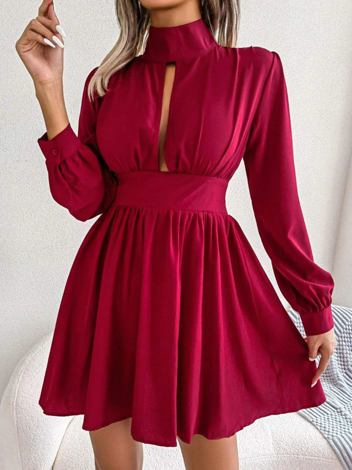 Cutout Turtleneck A-Line Mini Dress Red Cocktail Dresses - Tophatter Daily Deals