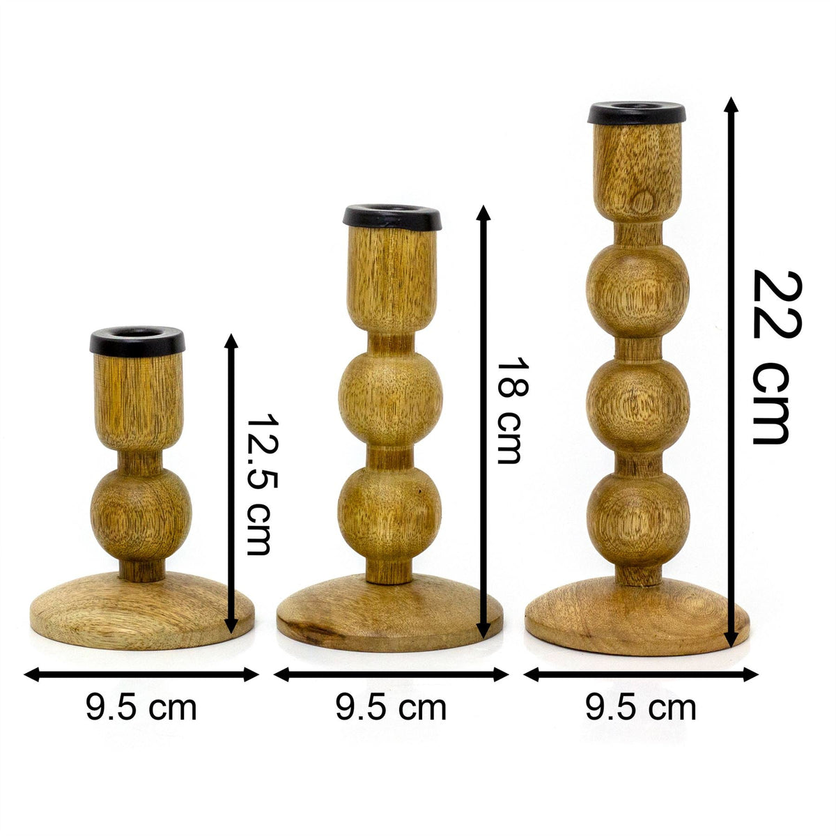 Set Of 3 Mango Wood Candlesticks | 3 Piece Rustic Dinner Candle Stick Holders Candlestick - Tophatter Daily Deals