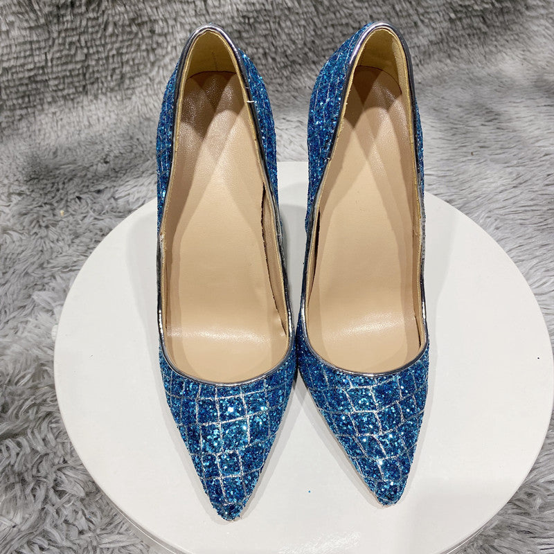 Blue Sequined High Heel Wedding Shoes Everyday New blue sequins 8cm 0 - Tophatter Daily Deals