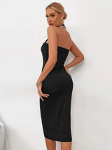 Ribbed Halter Neck Wrap Dress Cocktail Dresses - Tophatter Daily Deals