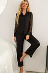 Spliced Lace Lapel Collar Pajama Set Black Loungewear Sets - Tophatter Daily Deals