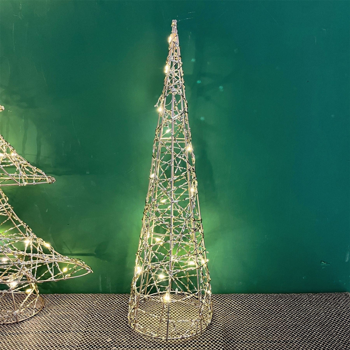 Gold Cone LED Christmas Tree | Warm White LED Pre-Lit Tree with Timer - 40cm Ornament - Tophatter Daily Deals
