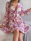 Tied Ruffled Printed Long Sleeve Dress Casual Dresses - Tophatter Daily Deals