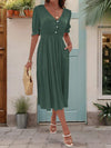 Ruched V-Neck Half Sleeve Midi Dress Dark Green Casual Dresses - Tophatter Daily Deals