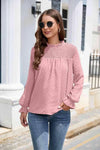 Smocked Mock Neck Swiss Dot Top Dusty Pink Blouses - Tophatter Daily Deals