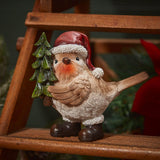 Robin Holding Tree Christmas Ornament | Festive Robin in Santa Hat Figurine 13cm Ornament - Tophatter Daily Deals