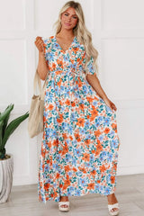 Tied Slit Printed Half Sleeve Maxi Dress Casual Dresses - Tophatter Daily Deals
