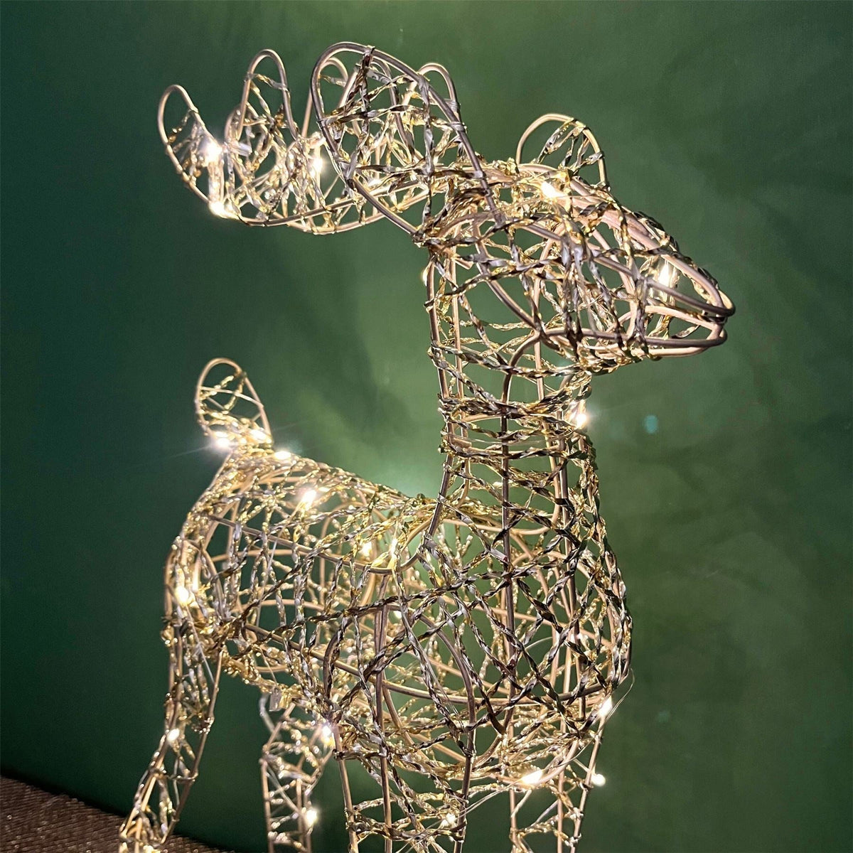 Gold LED Reindeer | Light-up Christmas Ornament in Gold Metal Wire - 40cm LED Light - Tophatter Daily Deals