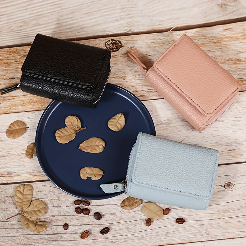 Small Pebbled Leather Trifold Wallet with Zip Coin Pocket Handbags & Wallets - Tophatter Daily Deals