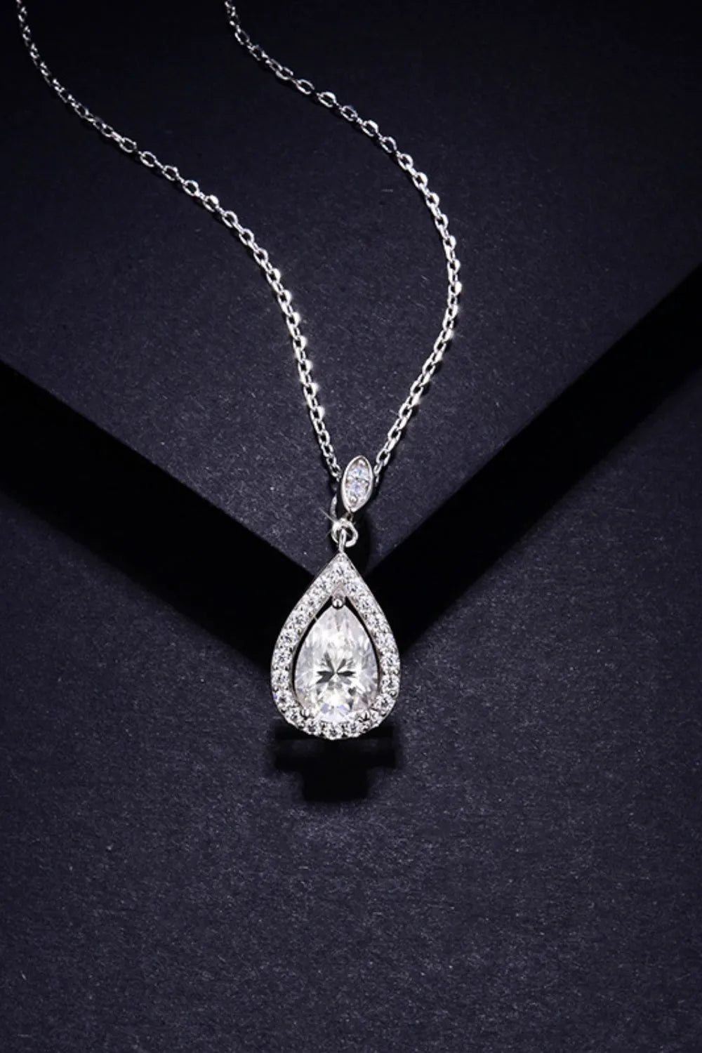 1.5 Carat Moissanite 925 Sterling Silver Teardrop Necklace 1 Carat - Tophatter Daily Deals