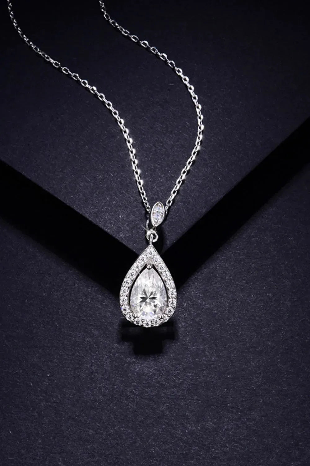 1.5 Carat Moissanite 925 Sterling Silver Teardrop Necklace 1 Carat - Tophatter Daily Deals