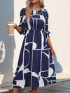 Perfee Smocked Color Block Long Sleeve Midi Dress Casual Dresses - Tophatter Daily Deals