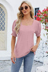 Eyelet Square Neck Short Sleeve T-Shirt Moonlit Mauve Women's T-Shirts - Tophatter Daily Deals