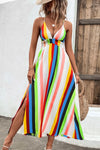 Multicolored Stripe Crisscross Backless Dress Red Black Green Casual Dresses - Tophatter Daily Deals