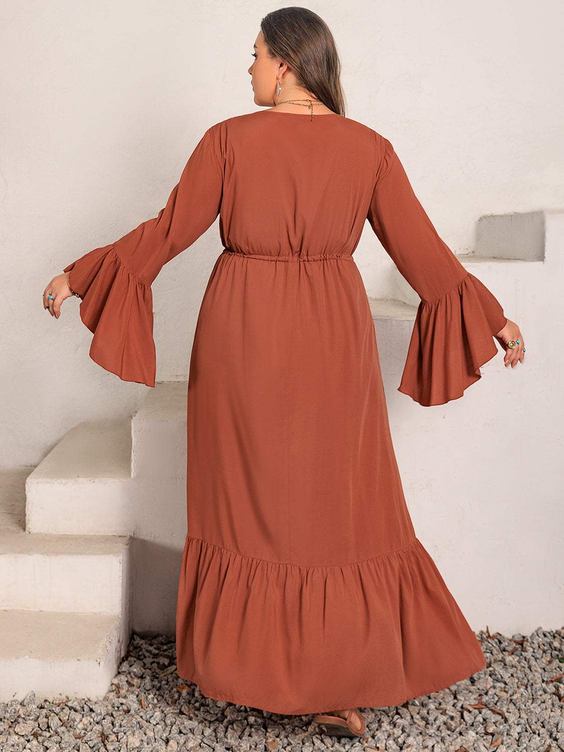 Plus Size V-Neck Flare Sleeve Maxi Dress Casual Dresses - Tophatter Daily Deals