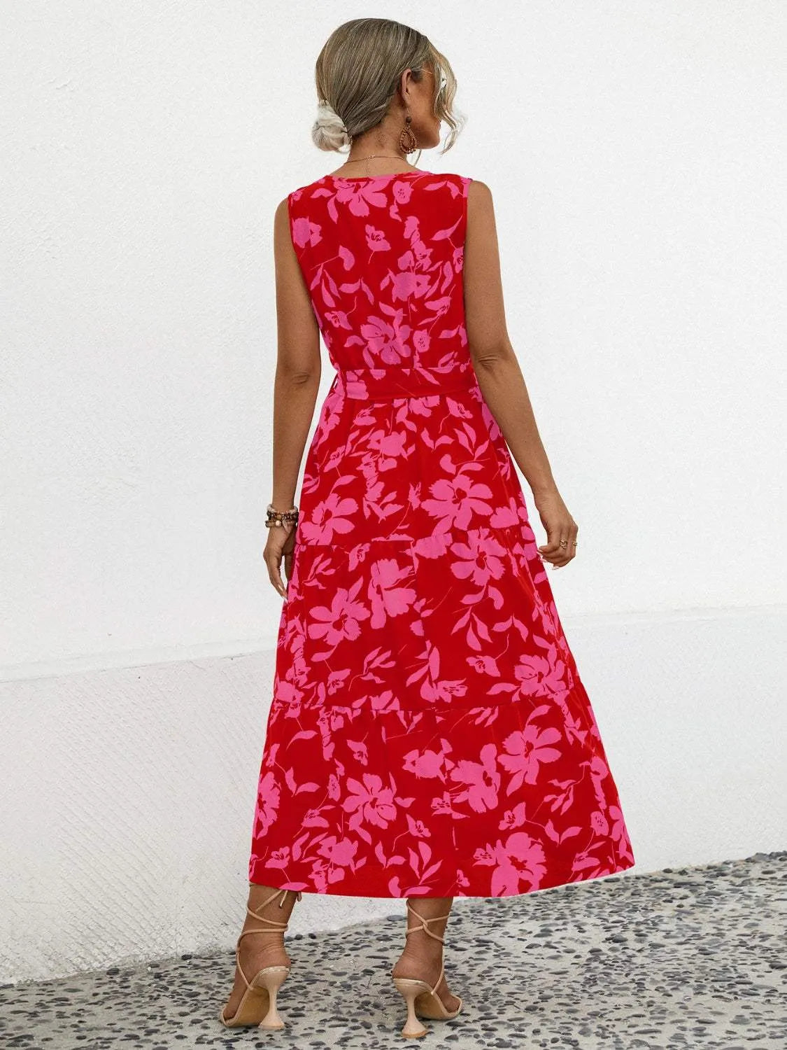 Tied Printed Surplice Tiered Dress Casual Dresses - Tophatter Daily Deals