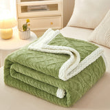 Blanket Double Thickened Warm Coral Fleece Sofa Blanket Green 0 - Tophatter Daily Deals