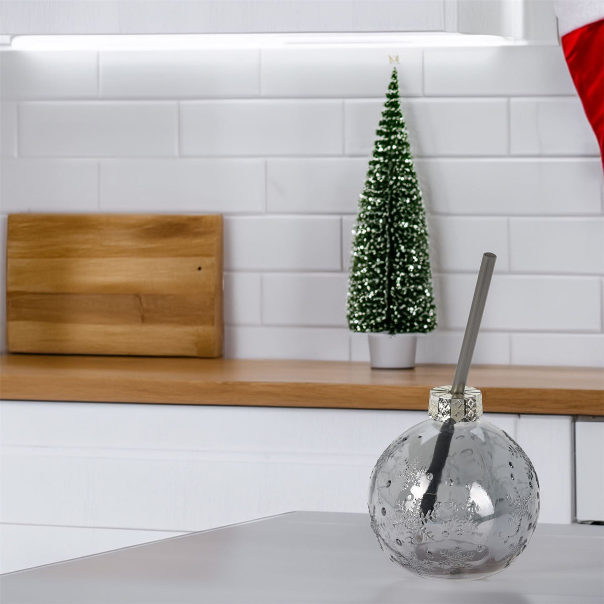 Christmas Bauble Drinking Jar | Novelty Glass with Straw for Festive Drinks Drinking Jar - Tophatter Daily Deals