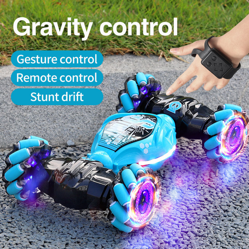 4WD RC Off Road Stunt Wheels Drift Car With Music Led Lights 2.4G Gesture Remote Control Spray 360 Rotating Climbing Car Toys 4 - Tophatter Daily Deals