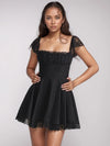 Lace Detail Square Neck Cap Sleeve Mini Dress Black Casual Dresses - Tophatter Daily Deals