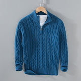 Warm Men Cable Knit Sweater - Half Zip, Cotton, Casual Blue 3D Changing Face Moving Picture Frame - Tophatter Daily Deals