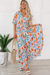 Tied Slit Printed Half Sleeve Maxi Dress Floral Casual Dresses - Tophatter Daily Deals