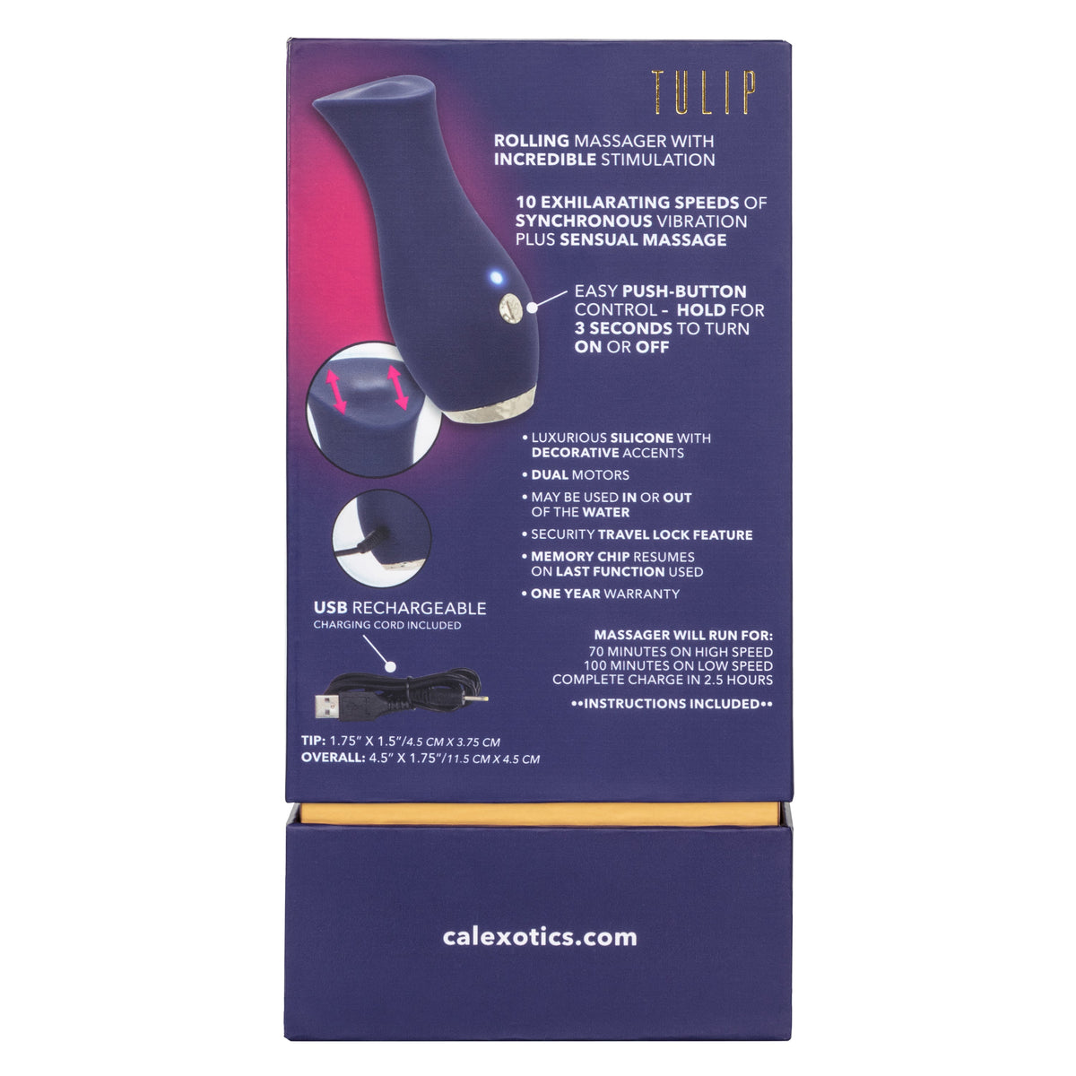 Chic Tulip Waterproof Dual Motor Rolling Massager in Navy Blue with 10 Speeds and Rechargeable > Sex Toys For Ladies > Rose Stimulators - Tophatter Daily Deals
