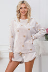 White Plush Star Pattern Long Sleeve Pullover and Shorts Lounge Set Loungewear & Sleepwear/Loungewear - Tophatter Daily Deals