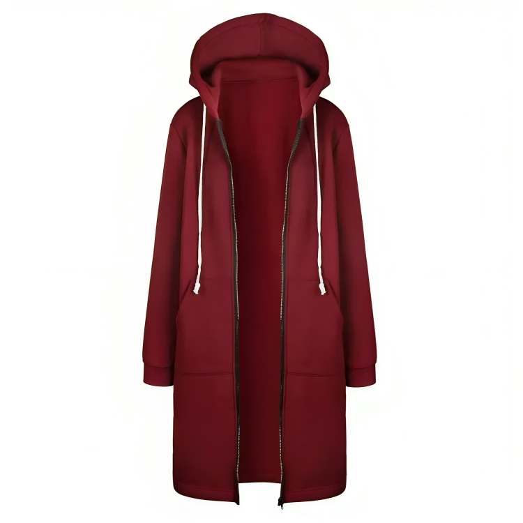 Soft Women Long Zip Hoodie - Relaxed Fit, Cotton Blend Red color - Tophatter Daily Deals
