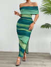 Split Color Block Off-Shoulder Dress Casual Dresses - Tophatter Daily Deals