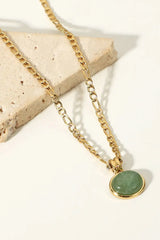 Inlaid Stone Round Pendant Chain Necklace Necklaces - Tophatter Daily Deals