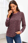 Full Size Printed Round Neck Long Sleeve T-Shirt Moonlit Mauve Women's T-Shirts - Tophatter Daily Deals