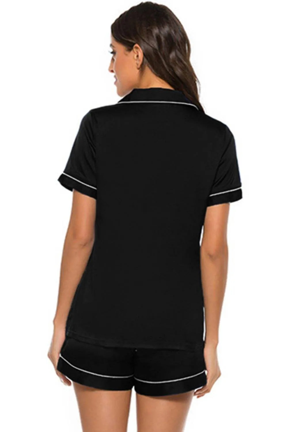 Printed Button Up Short Sleeve Top and Shorts Lounge Set Loungewear Sets - Tophatter Daily Deals