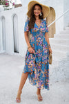 Smocked Floral V-Neck Short Sleeve Dress Casual Dresses - Tophatter Daily Deals