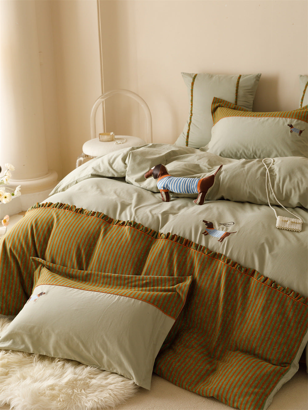 120 Brushed Four-piece Set Embroidered Cotton Quilt Cover Bedding 0 - Tophatter Daily Deals