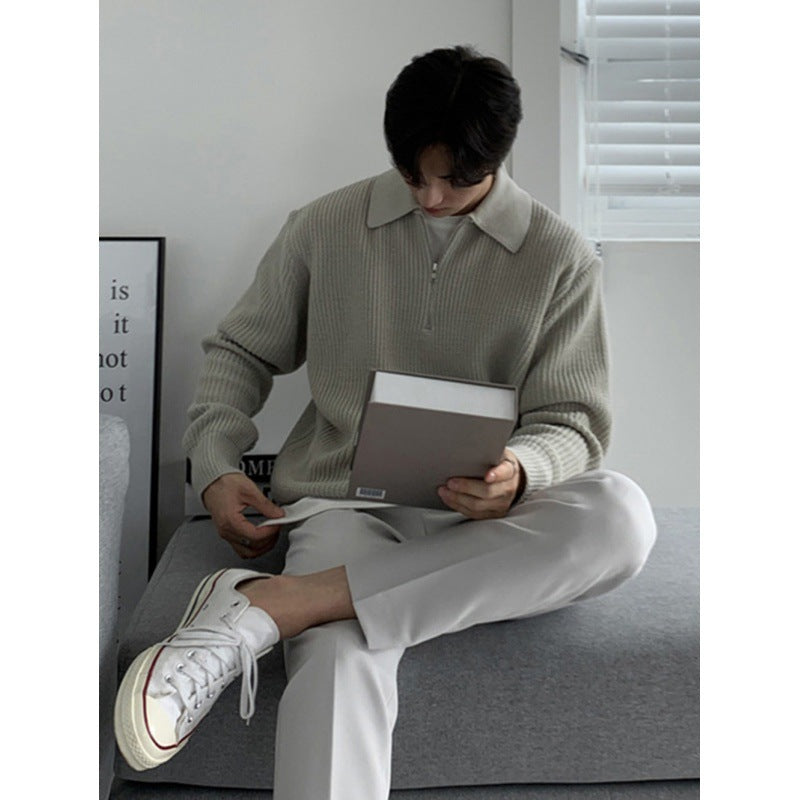 Fitted Men's Sweater Coat - Zip Collar, Ribbed Knit, Casual 3D Changing Face Moving Picture Frame - Tophatter Daily Deals