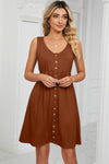 Buttoned Wide Strap Mini Dress Caramel Casual Dresses - Tophatter Daily Deals