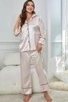 Contrast Piping Button-Up Top and Pants Pajama Set Loungewear Sets - Tophatter Daily Deals