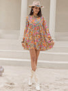 Printed V-Neck Balloon Sleeve Mini Dress Casual Dresses - Tophatter Daily Deals