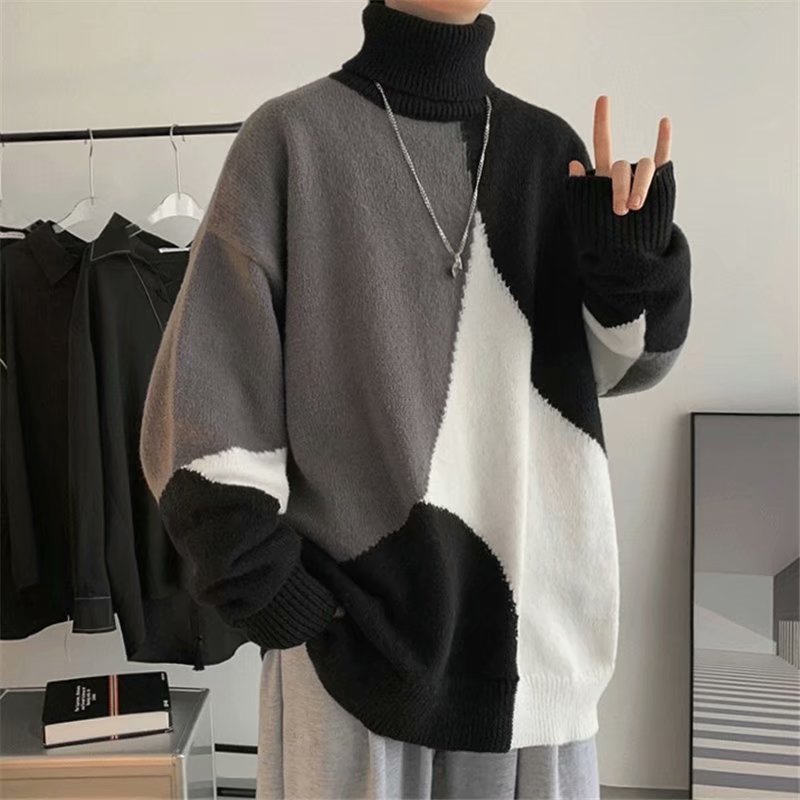 Warm Men Turtleneck Sweater - Oversized Polyester Knit Black 3D Changing Face Moving Picture Frame - Tophatter Daily Deals