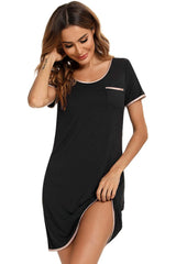 Contrast Trim Pocketed Round Neck Lounge Dress Sleep Dresses - Tophatter Daily Deals