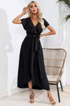 Ruffled Tied V-Neck Midi Dress Black Casual Dresses - Tophatter Daily Deals