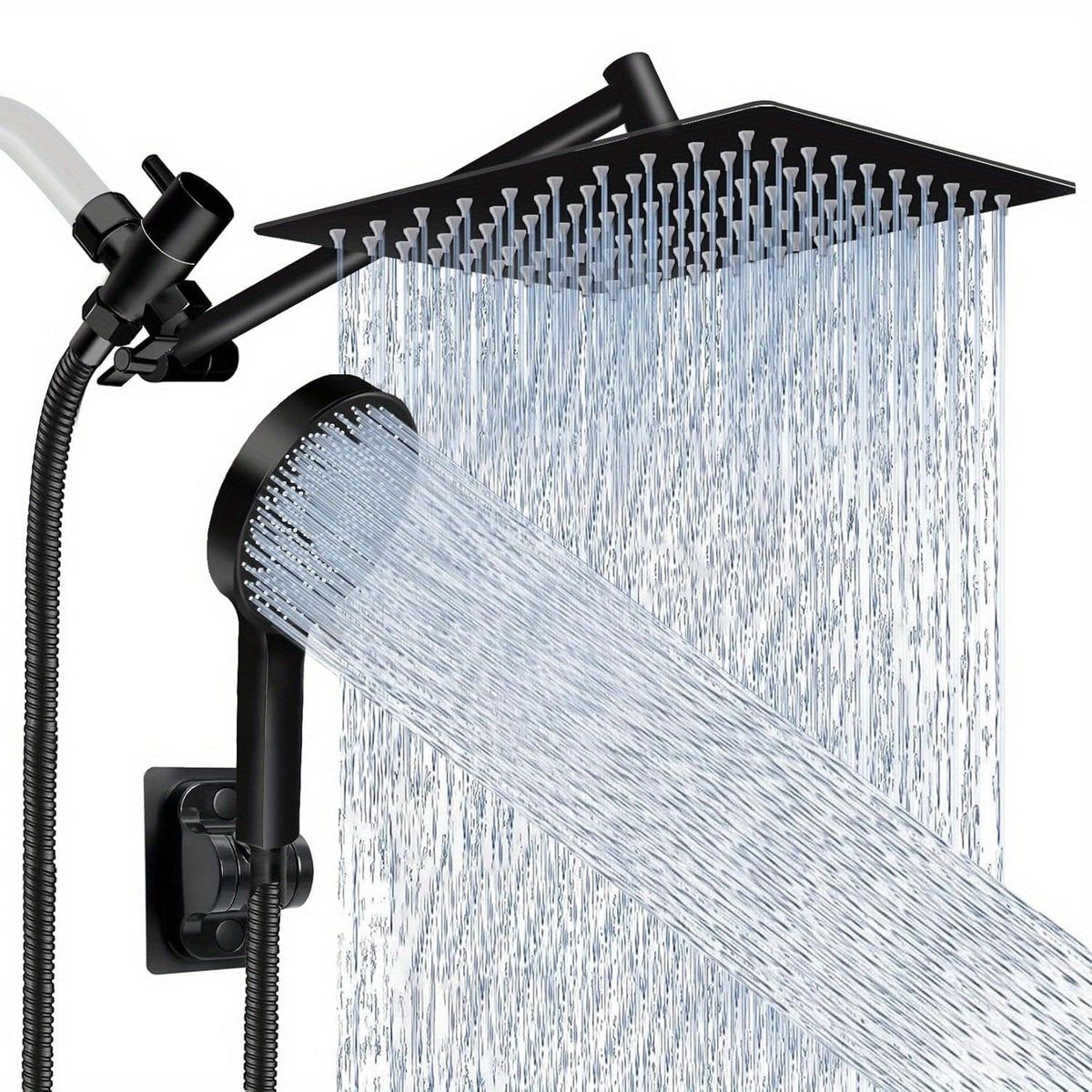 8-Inch Rainfall and Handheld Shower Head Combo - High Pressure, Adjustable Arm, Black Bath - Tophatter Daily Deals